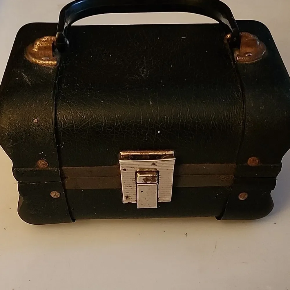 Vintage Black Handbag with Gold Accents